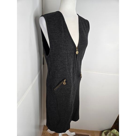 Nordstrom EUC sleeveless wool midi full zip vest dress Large charcoal dark grey - Picture 4 of 16